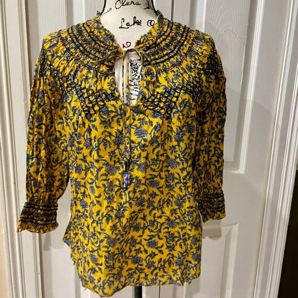 ZARA BLOUSE RUFFLE KEY HOLE NECK PUFF SLEEVES TUCKEBLE SZ S FLORAL BOHO CHIC - Picture 10 of 16